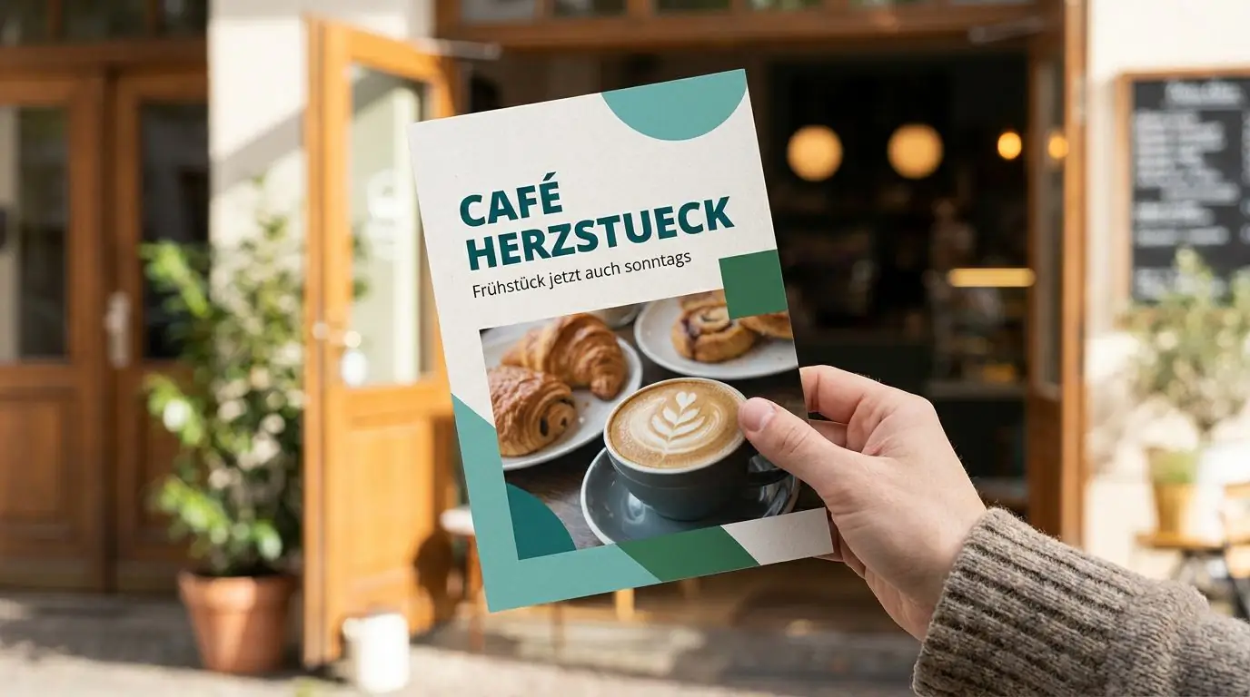 Beispiel eines Flyers in der Hand