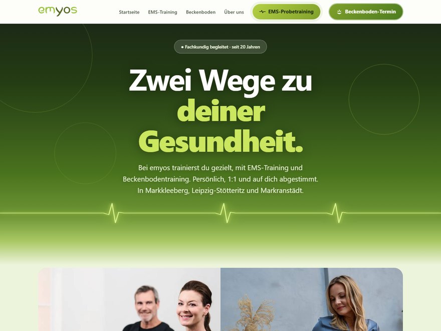 Startseite von emyos.de mit EMS- und Beckenbodentraining
