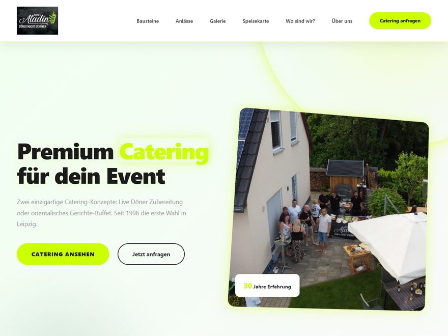 Startseite von house-of-aladin.com mit Catering-Angebot