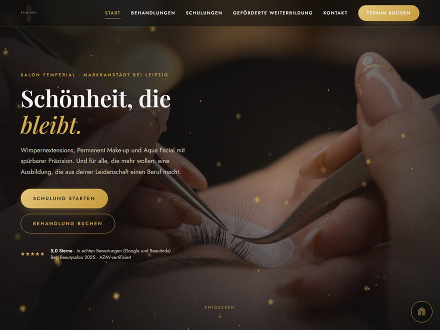 Startseite von salon-femperial.de mit Wimpern-Behandlung