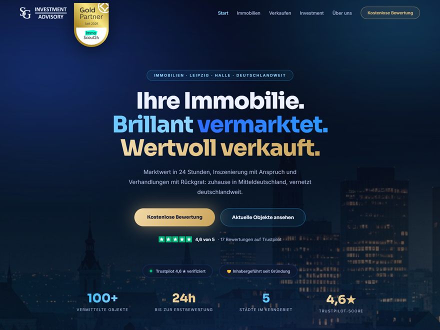Startseite von sg-union.de mit Immobilien-Angebot