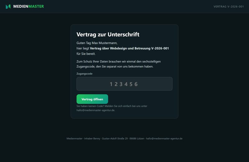 Kundenseite des Signaturportals: Vertrag zur Unterschrift