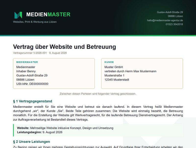 Fertiger Vertrag im Medienmaster-Design